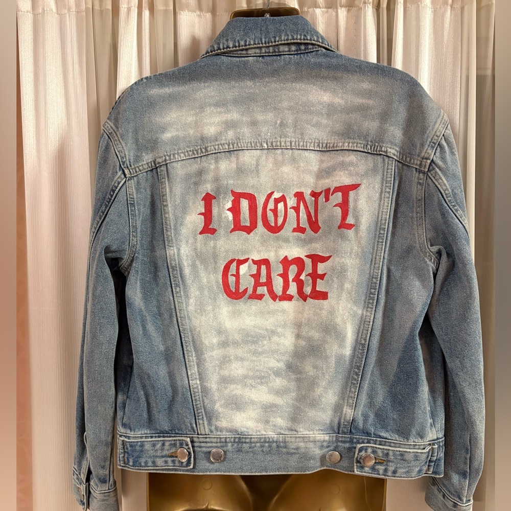 Hot New Trend!! Custom Re-Designed Jacket with "I Do Not Care" Hand Painted Logo